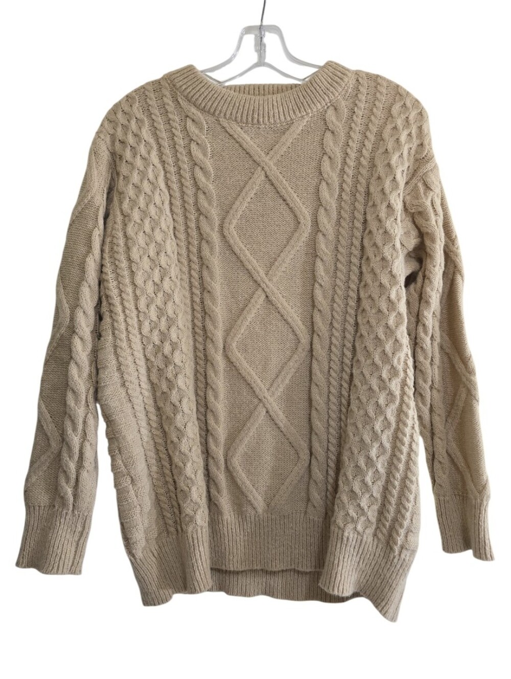 Aelfric Eden Retro 90s Cable Knit Sweater XS Fisherman Taupe Cozy Everyday